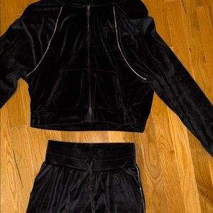 Victorias Secret Black Velour Zip Hoodie & Jogger Set
